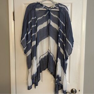 umgee Komono blue and white stripe with tie  at neck and ruffle size M/L